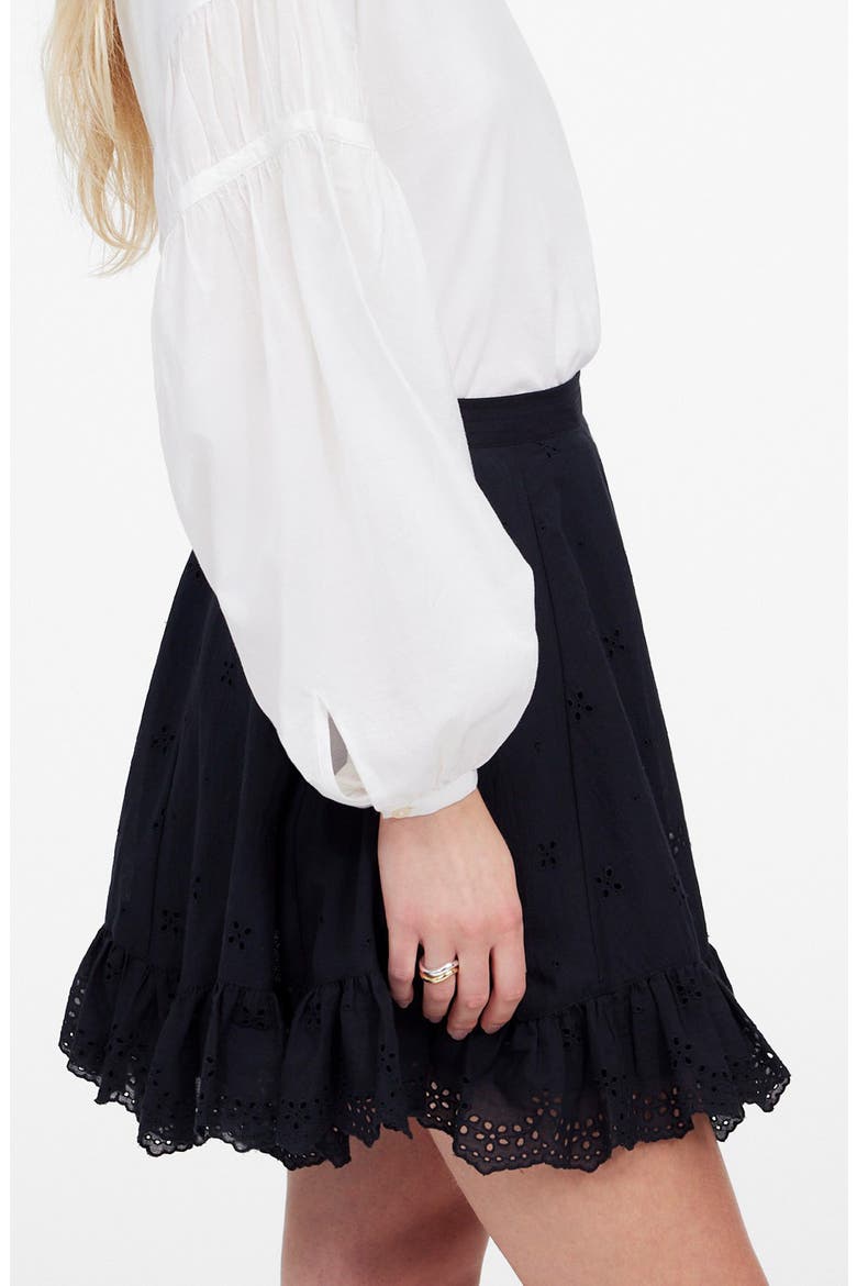 Cotton Voile Eyelet Miniskirt, Alternate, color, JET BLACK