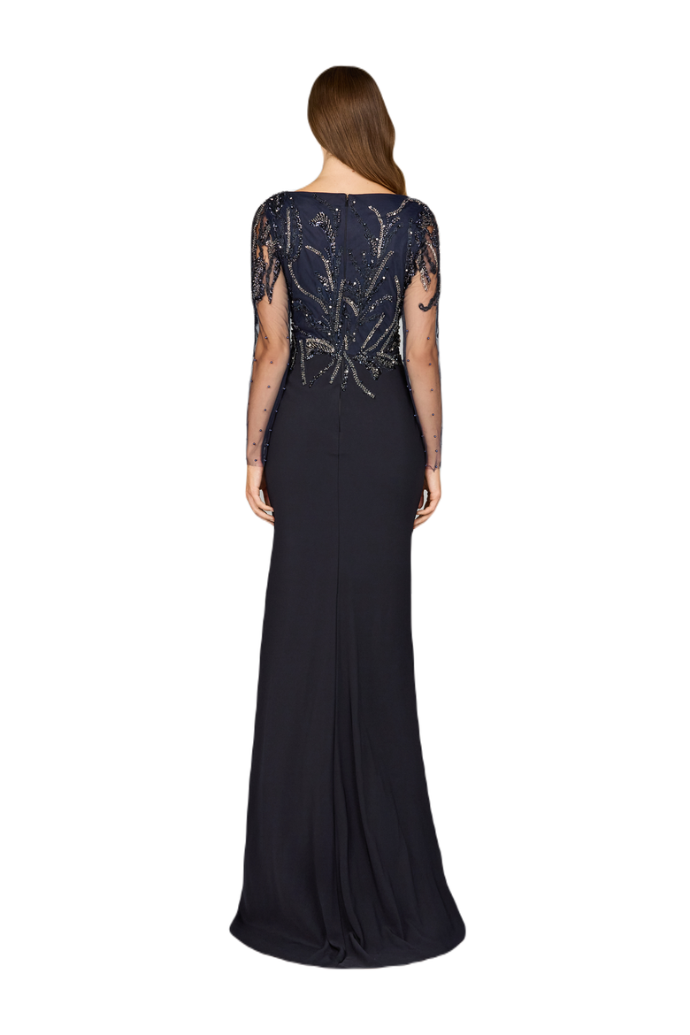 Long Sleeve Knit Gown, Alternate, color, Navy