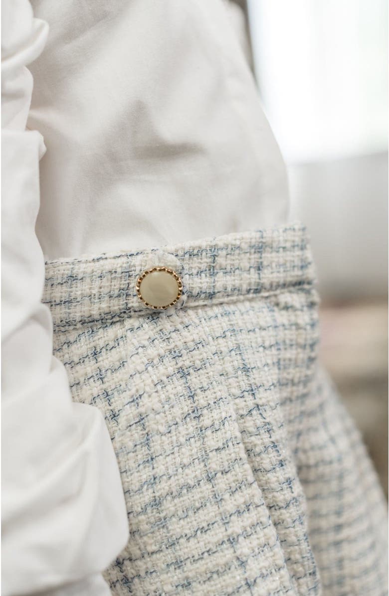 Petite Maison Kids Iris Blouse and Tweed Shorts Set, Alternate, color, White And Blue