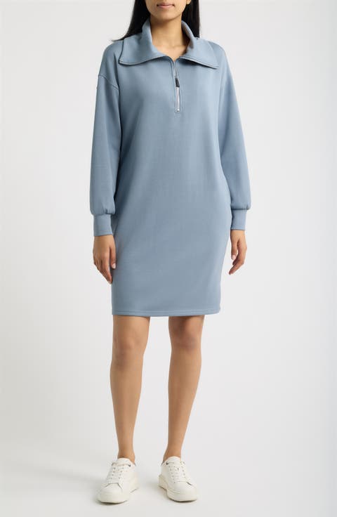 Half Zip Long Sleeve Sweatshirt Dress
