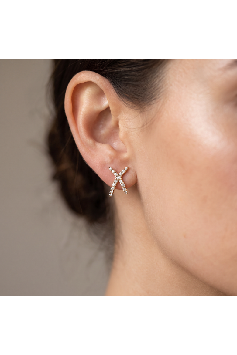 1/2Ct T.W. Diamond Fashion Women's X Shape Lab Grown Earrings 10k Gold Studs, Alternate, color, White Gold