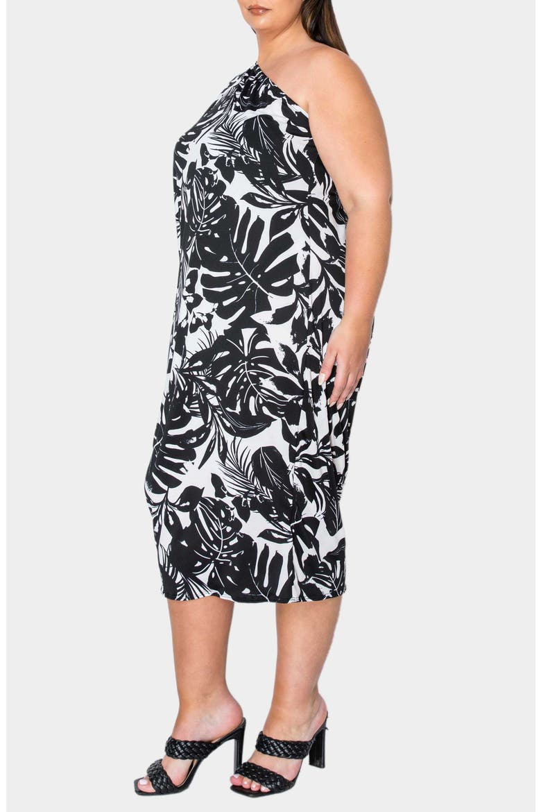 Selina One-Shoulder Midi Dress, Alternate, color, BLACK IVORY