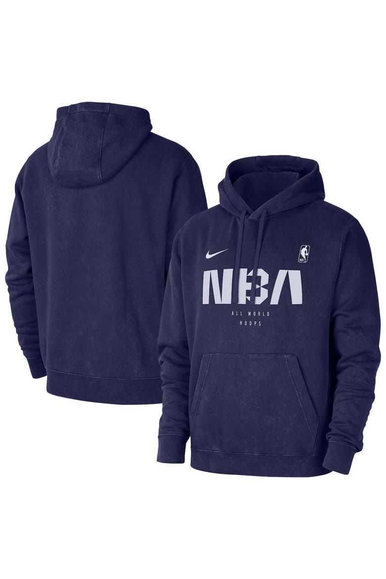 Men's Nike Blue NBA All World Hoops Club Washed Pullover Hoodie, Alternate, color, Blue