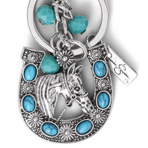 Jessica Simpson Turquoise Horseshoe Keychain In Metallic