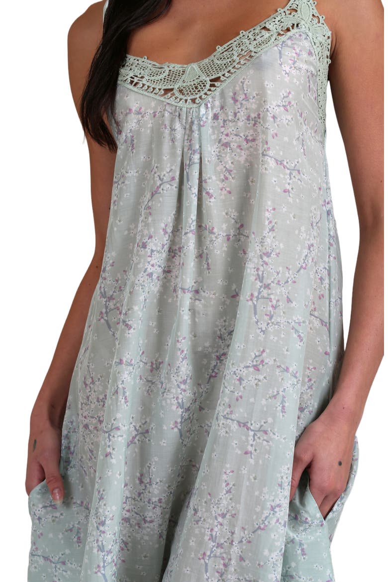Cheri Blossom Lace Trim Cotton & Silk Nightgown, Alternate, color, SAGE