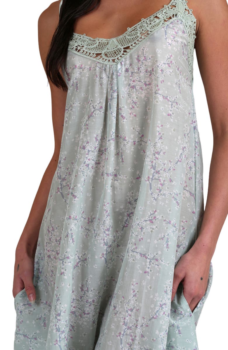Papinelle Cheri Blossom Lace Trim Cotton & Silk Nightgown, Alternate, color,