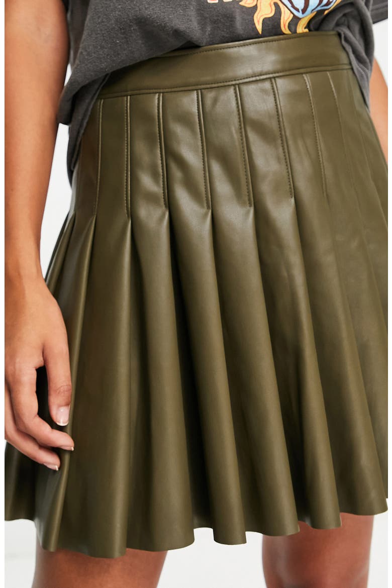 Pleated Faux Leather Miniskirt, Alternate, color, GREEN