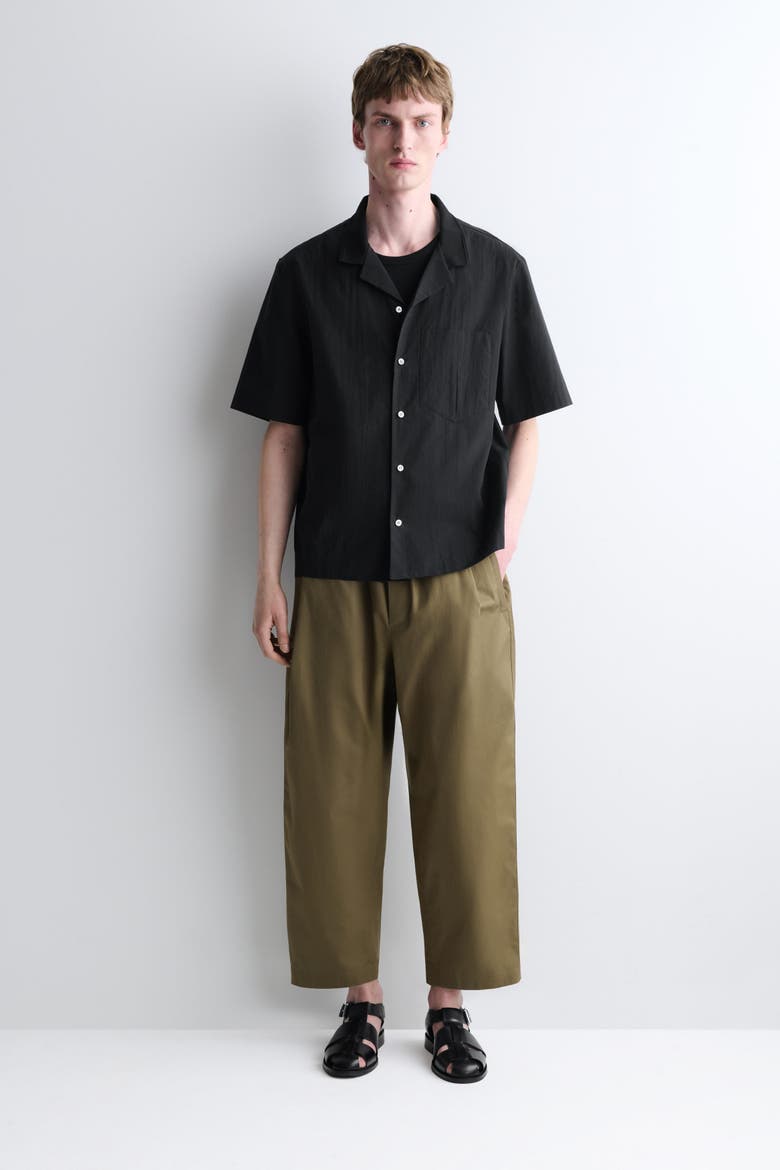Camp-collar Cotton Shirt, Alternate, color, BLACK
