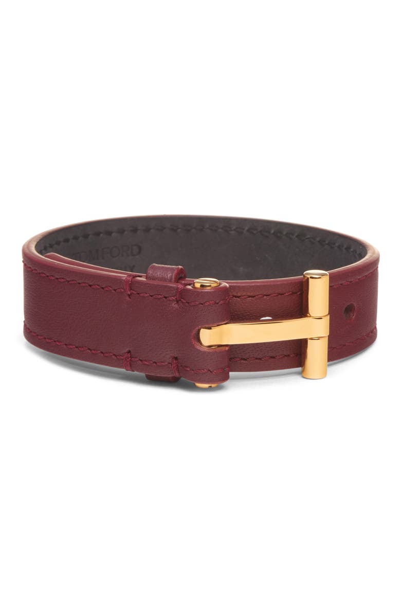 Men's Smooth Leather T Bracelet, Main, color, 1R011 OXBLOOD