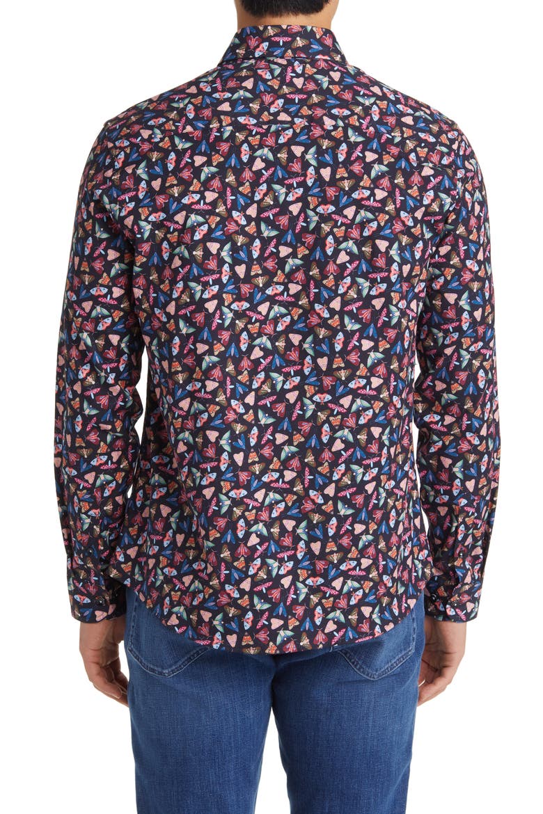 Moth Print Button-Up Shirt, Alternate, color, NAVY