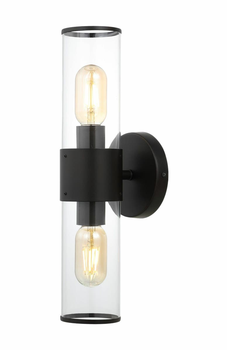 JONATHAN Y Quinn 2-Light Mid-Century Modern Iron/Acrylic LED Sconce, Main, color, Oil Rubbed Bronze/Clear