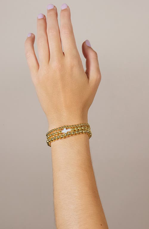 Sterling Forever Set Of 3 Arden Mother-of-pearl Cross Beaded Bracelets In Gold