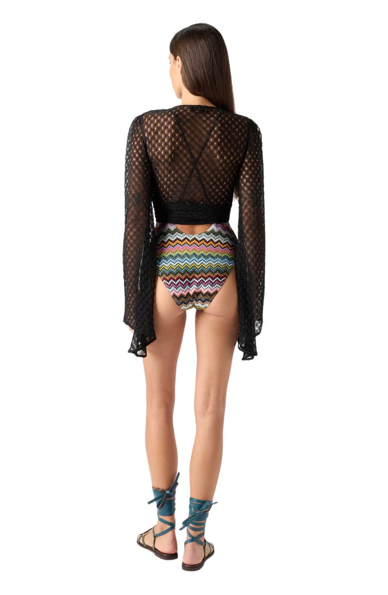 Missoni Wrap Top In Lamé Viscose With Raschel Workmanship, Alternate, color, Black