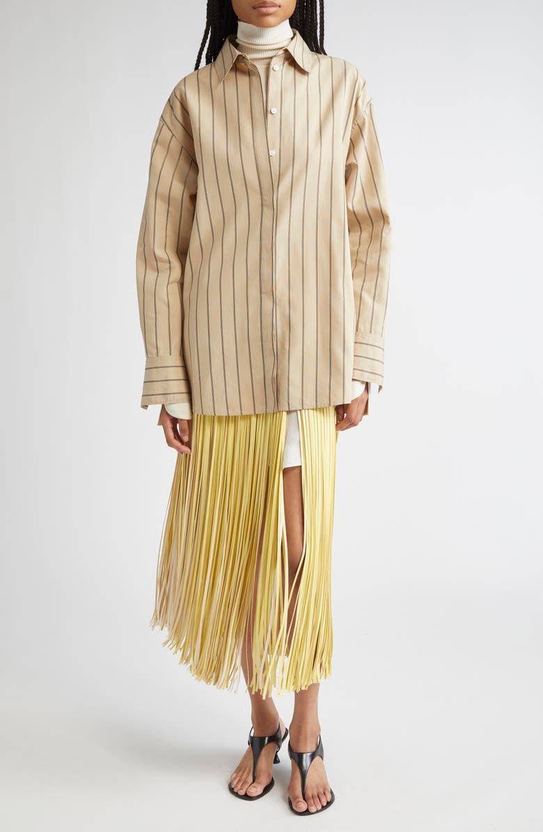 Proenza Schouler Veda Two-Tone Faux Leather Fringe Midi Wrap Skirt, Alternate, color, Pale Yellow Multi