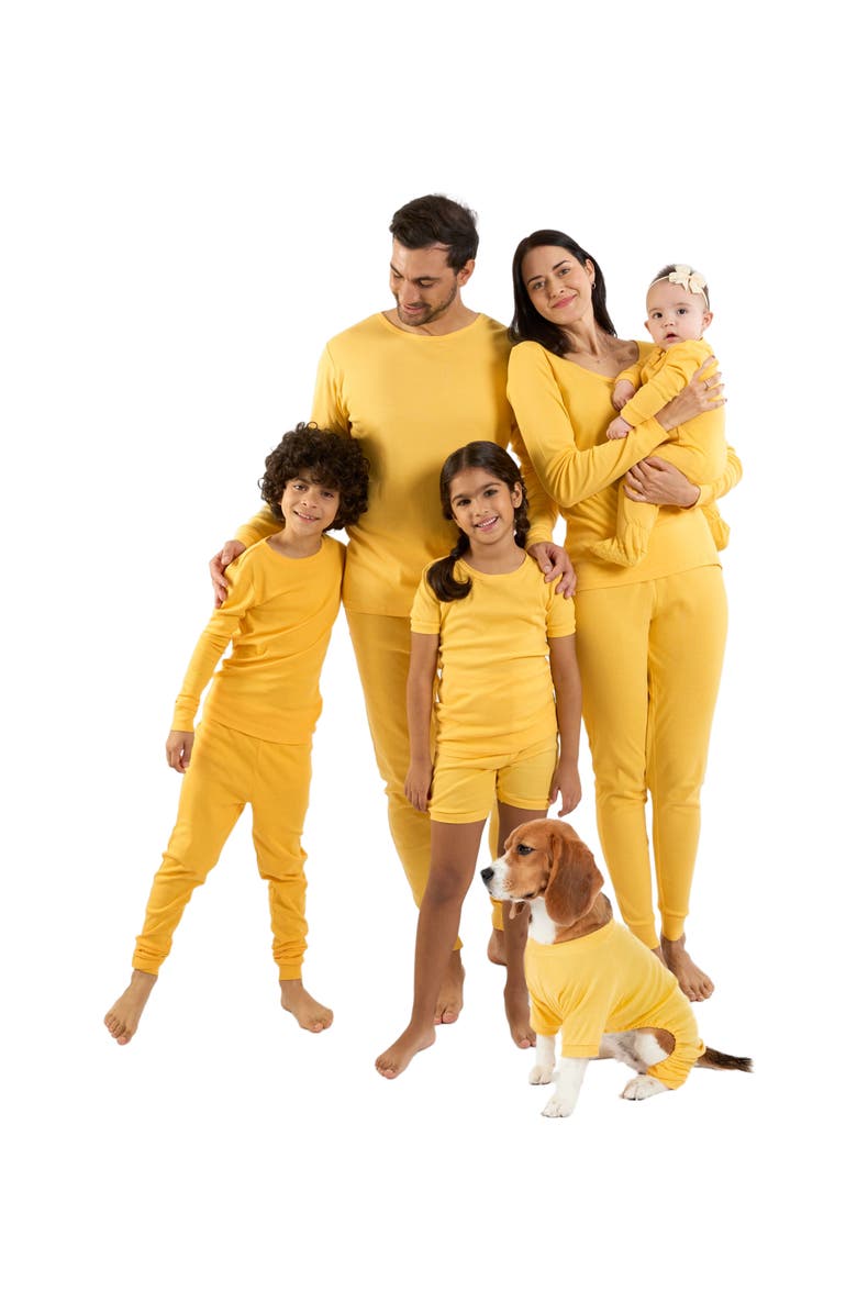 Leveret Footed Solid Cotton Matching Family Pajamas, Alternate, color, Yellow