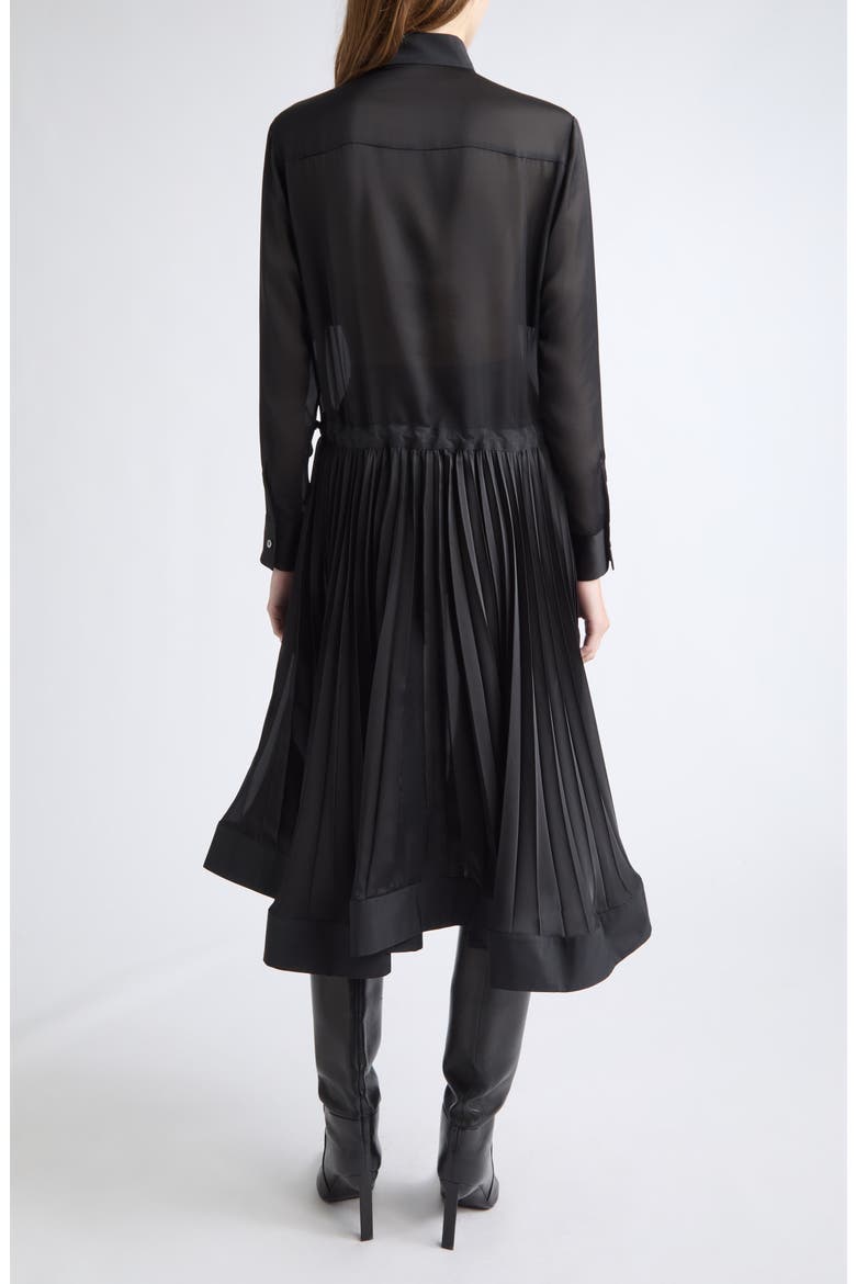 Taffeta Bonding & Satin Pleated Midi Dress, Alternate, color, BLACK