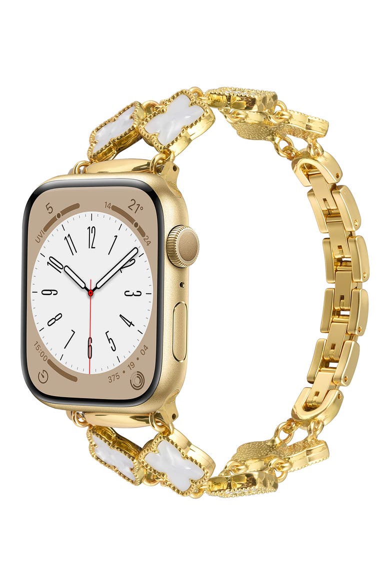 Universal Fit Double Clover Link Bracelet Apple Watch® Watchband, Main, color, GOLD