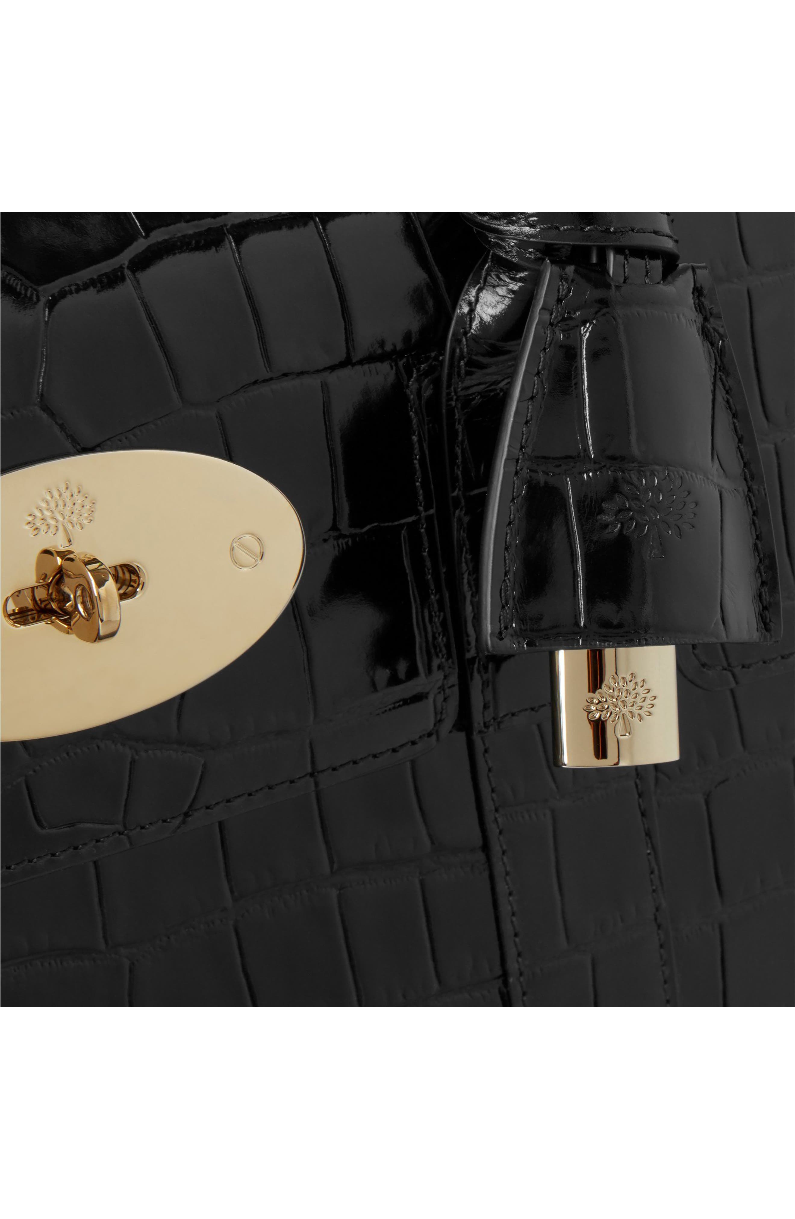 Mulberry Small Bayswater Shiny Croc Embossed Leather Satchel, Alternate, color, Black