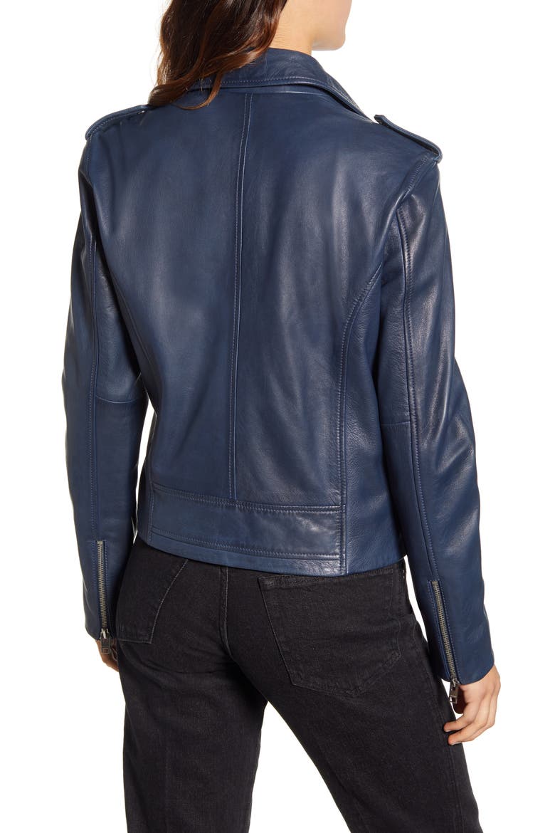 Core Leather Moto Jacket, Alternate, color, NAVY BLUE