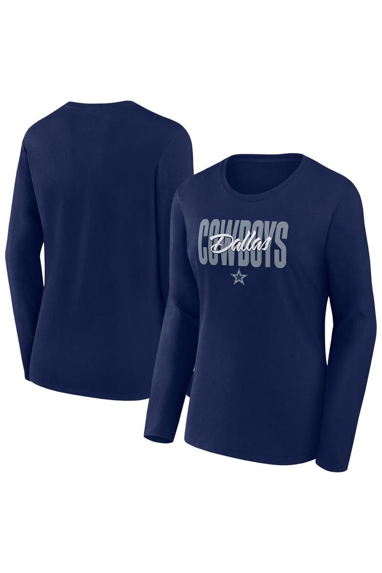 Women's Fanatics Navy Dallas Cowboys Long Sleeve Scoop Neck T-Shirt, Alternate, color, Navy