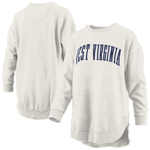Women's Pressbox  Oatmeal West Virginia Mountaineers Melange Poncho Vintage Fleece Long Sleeve Pullover Sweatshirt