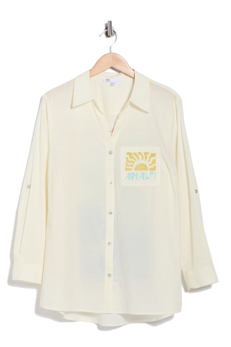 Postcard Tunic Button-Up Shirt, Alternate, color, R008 IVORY