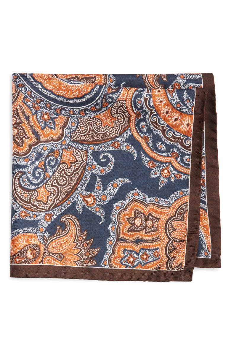 Nordstrom Paisley Silk Pocket Square, Main, color, Navy