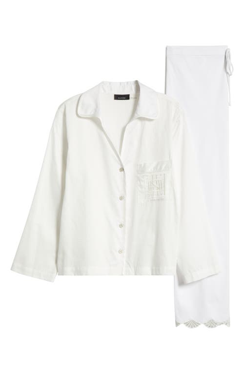 Natori Embroidered Trim Cotton Sateen Pajamas In White
