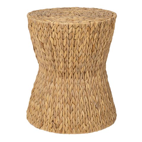 Natura 15.75" Coastal Bohemian Handwoven Water Hyacinth Round Hourglass End Table