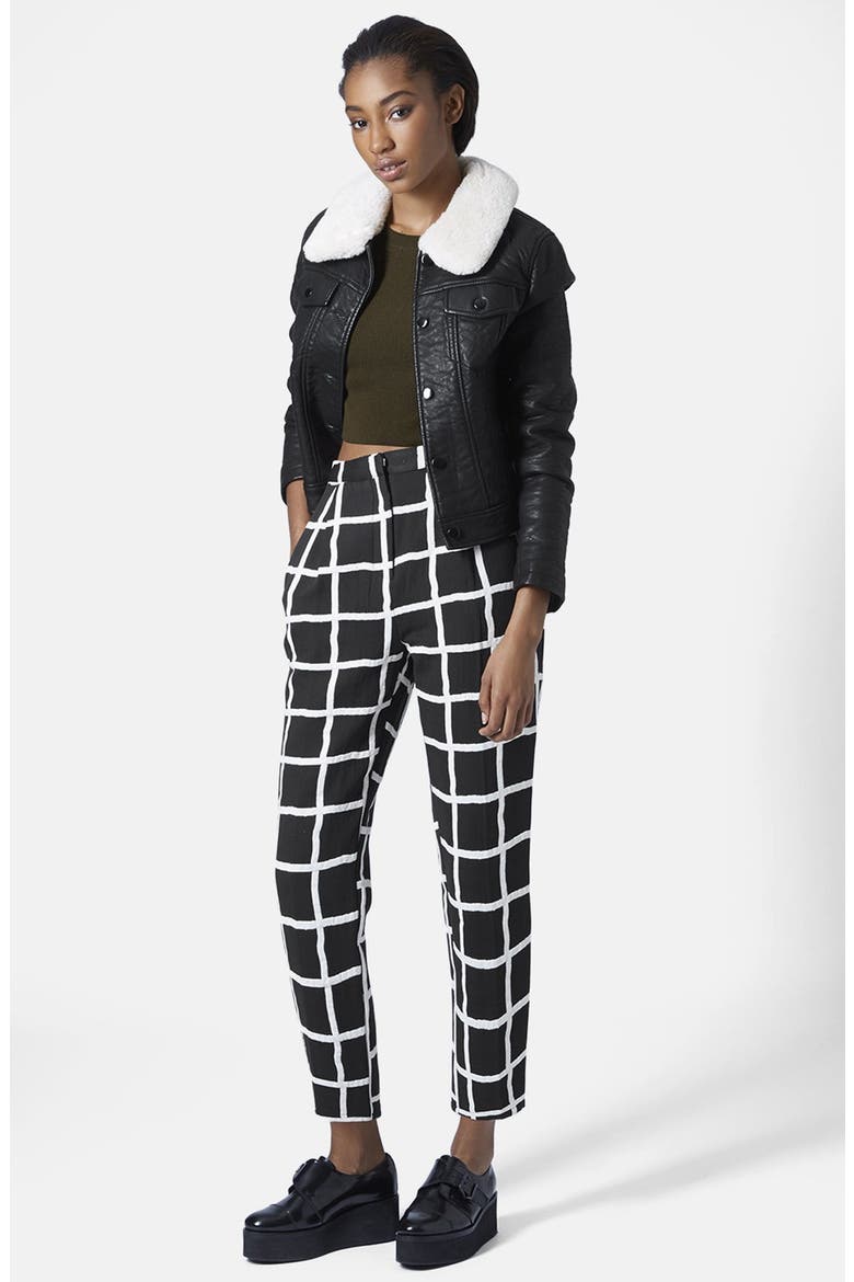 Windowpane Peg Trousers, Alternate, color, BLACK