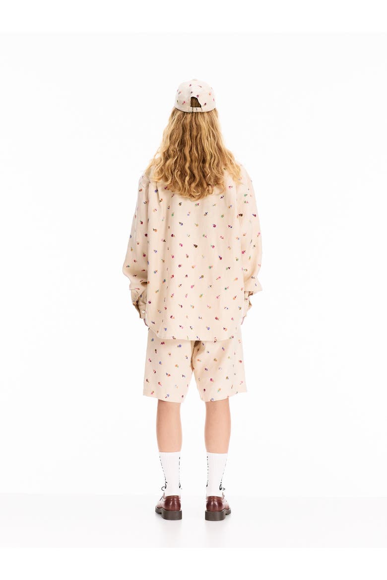 Floral Embroidered Easy Shorts, Alternate, color, Cream