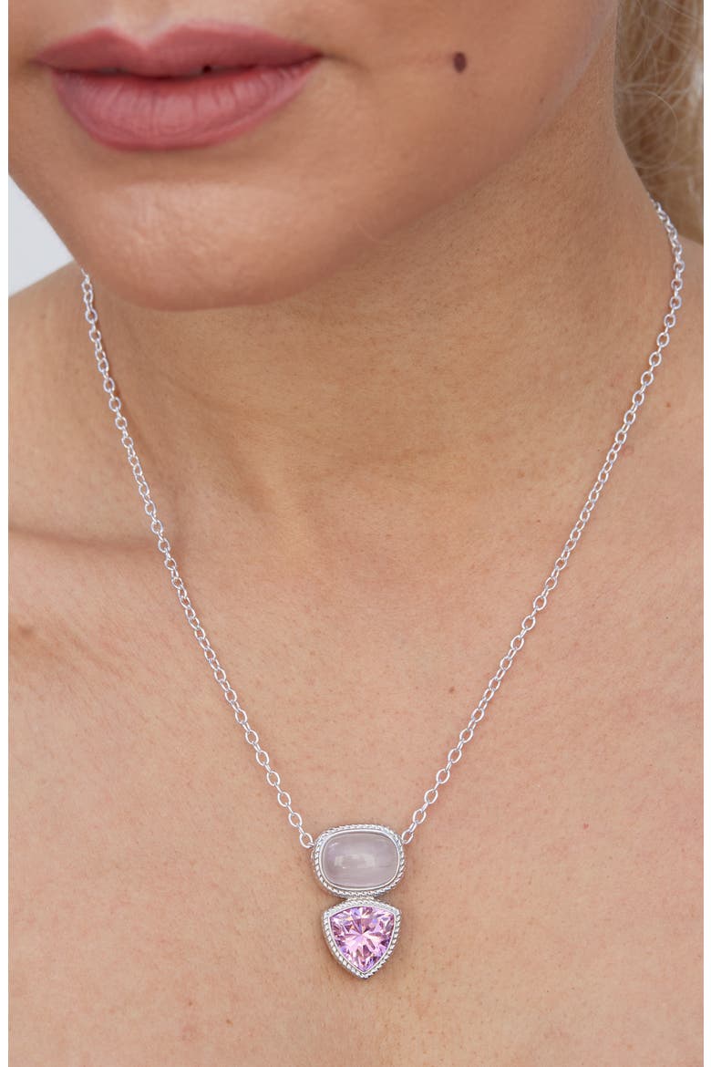 Rose Quartz & Cubic Zirconia Pendant Necklace, Alternate, color, WHITE