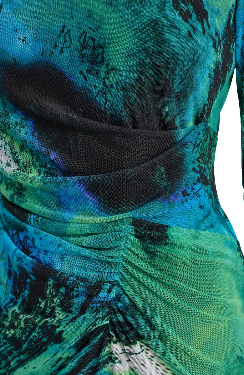 DKNY Ruched Long Sleeve Dress, Alternate, color, Black/ Green