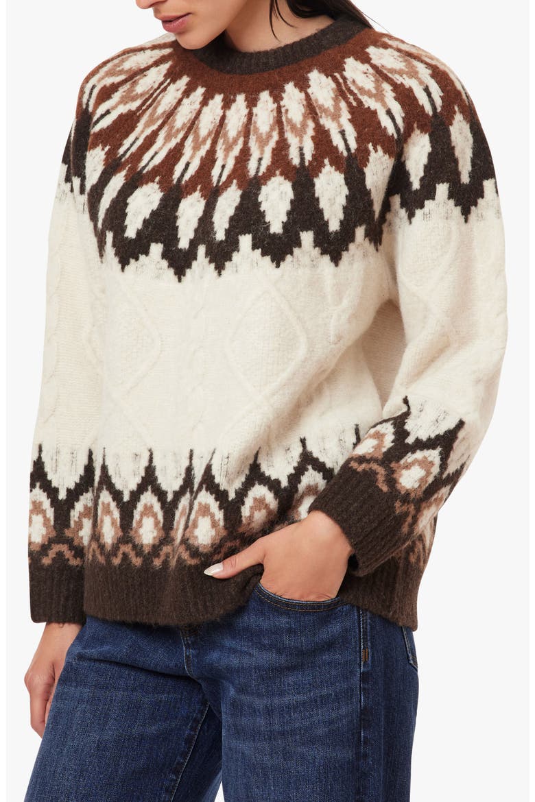 Fair Isle Cable Sweater, Alternate, color, IVORY BROWN FAIRISLE