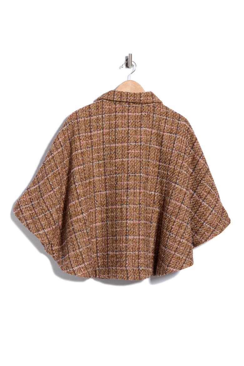 Tweed Capelet Poncho, Alternate, color, CARAMEL LATTE BUBBLE GUM