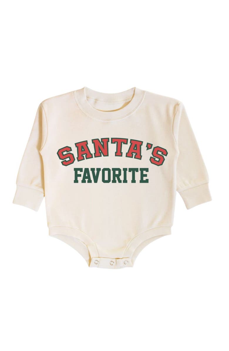 Sweet Wink Santa's Favorite Christmas Long Sleeve Romper, Main, color, Natural
