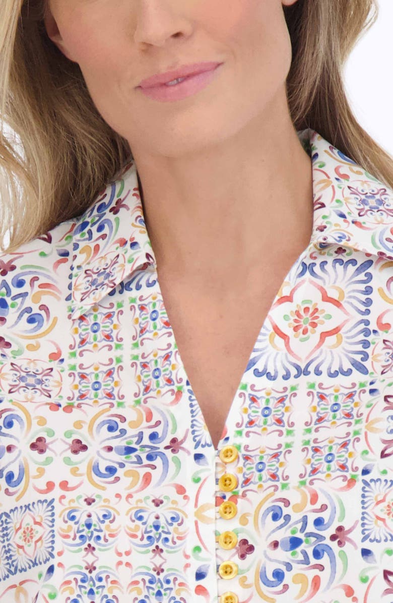 Foxcroft Alexis Watercolor Print Cotton Popover Top, Alternate, color, White Multi