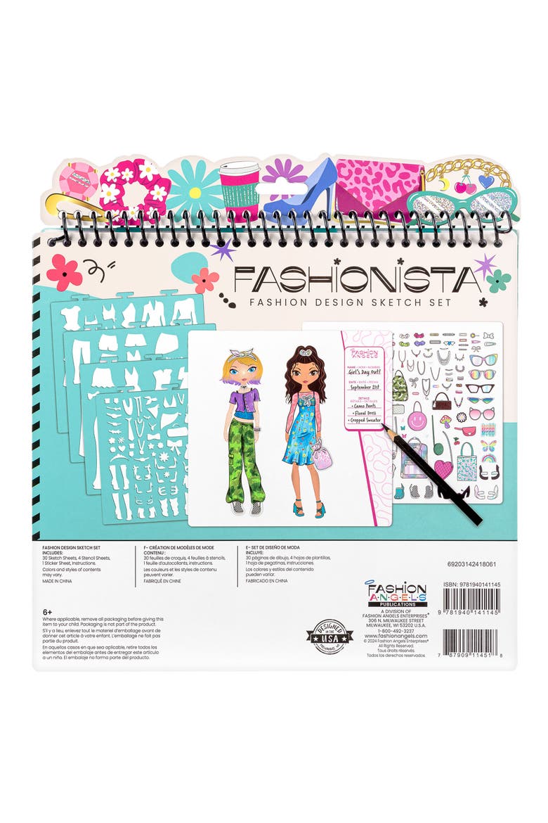 Sketch Portfolio Set Fashionista Outfit Design Pad, Alternate, color, Multicolored