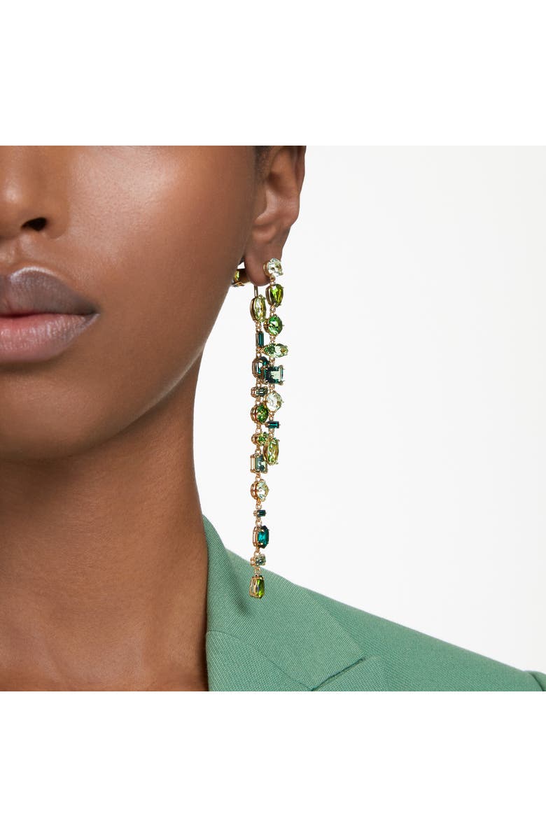 Swarovski Gema Front/Back Asymmetric Crystal Drop Earrings, Alternate, color, Green