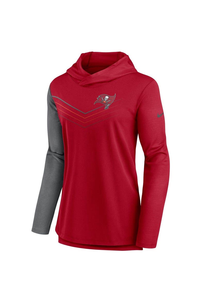 Women's Nike Red/Heathered Charcoal Tampa Bay Buccaneers Chevron Hoodie Performance Long Sleeve T-Shirt, Alternate, color, Red