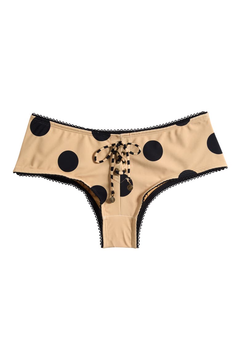 Polka Dot Hot Pant Bikini Bottoms, Alternate, color, BLACK