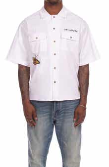 BB Aura Oversize Short Sleeve Cotton Button-Up Work Shirt
