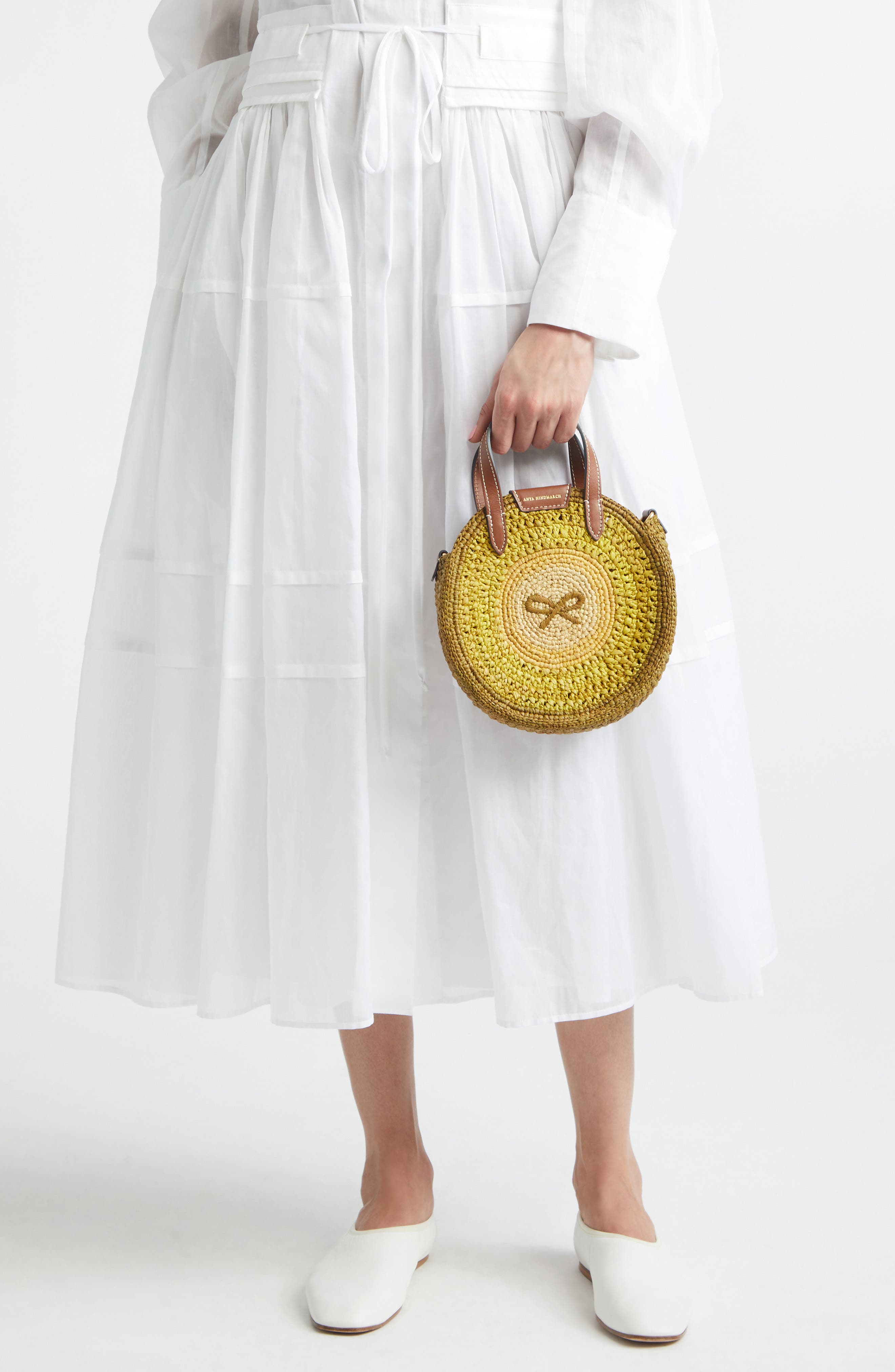 Anya Hindmarch Small Bow Round Raffia Tote, Alternate, color, Gordal