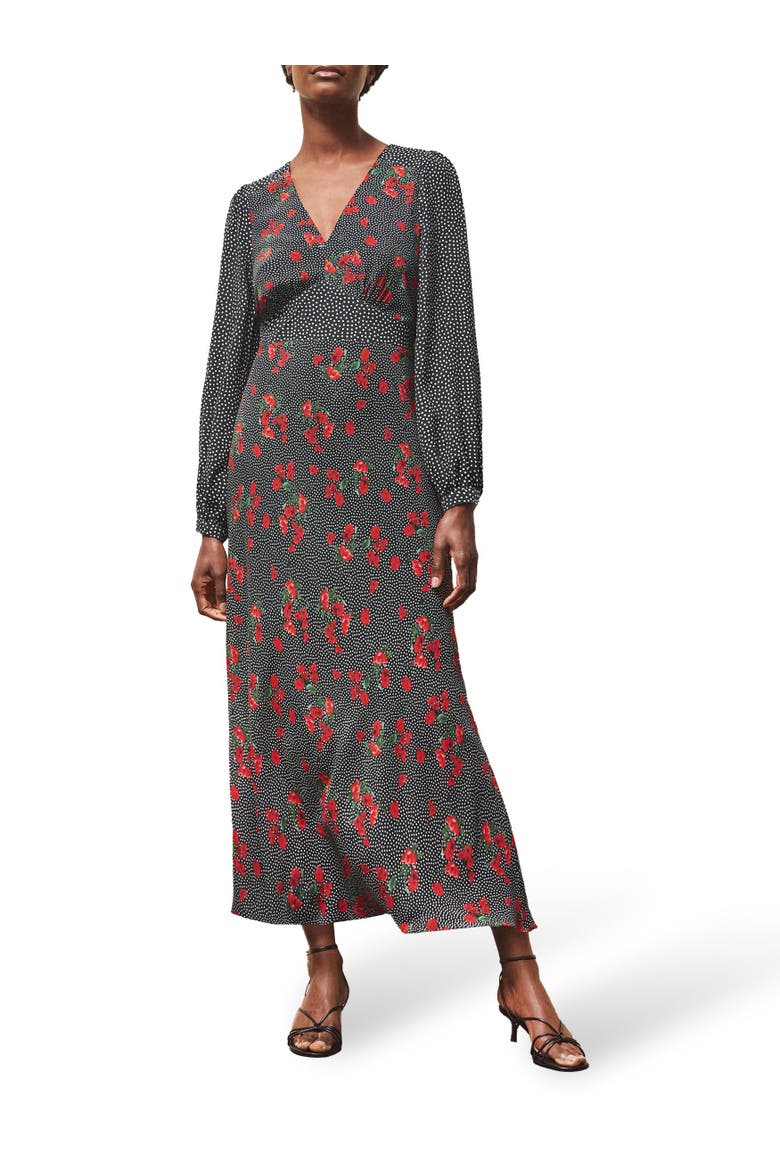 Floral And Spot Mix Dress, Alternate, color, Red