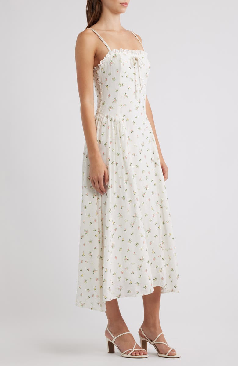 Lulus Floral Midi Dress, Alternate, color, White Multi