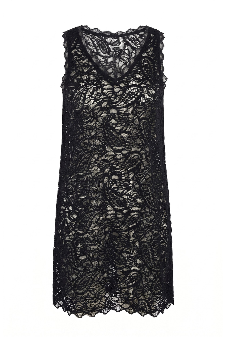 Sleeveless Lace Mini Dress, Alternate, color, Black