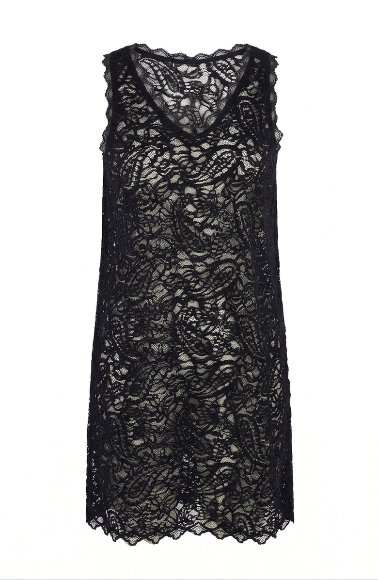 Modenaire Sleeveless Lace Mini Dress, Alternate, color, Black