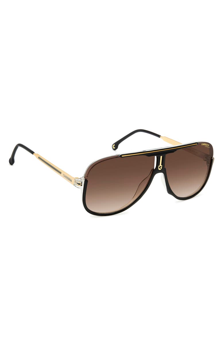 Carrera Eyewear 64mm Oversize Aviator Sunglasses, Alternate, color, Black Gold/ Brown Gradient