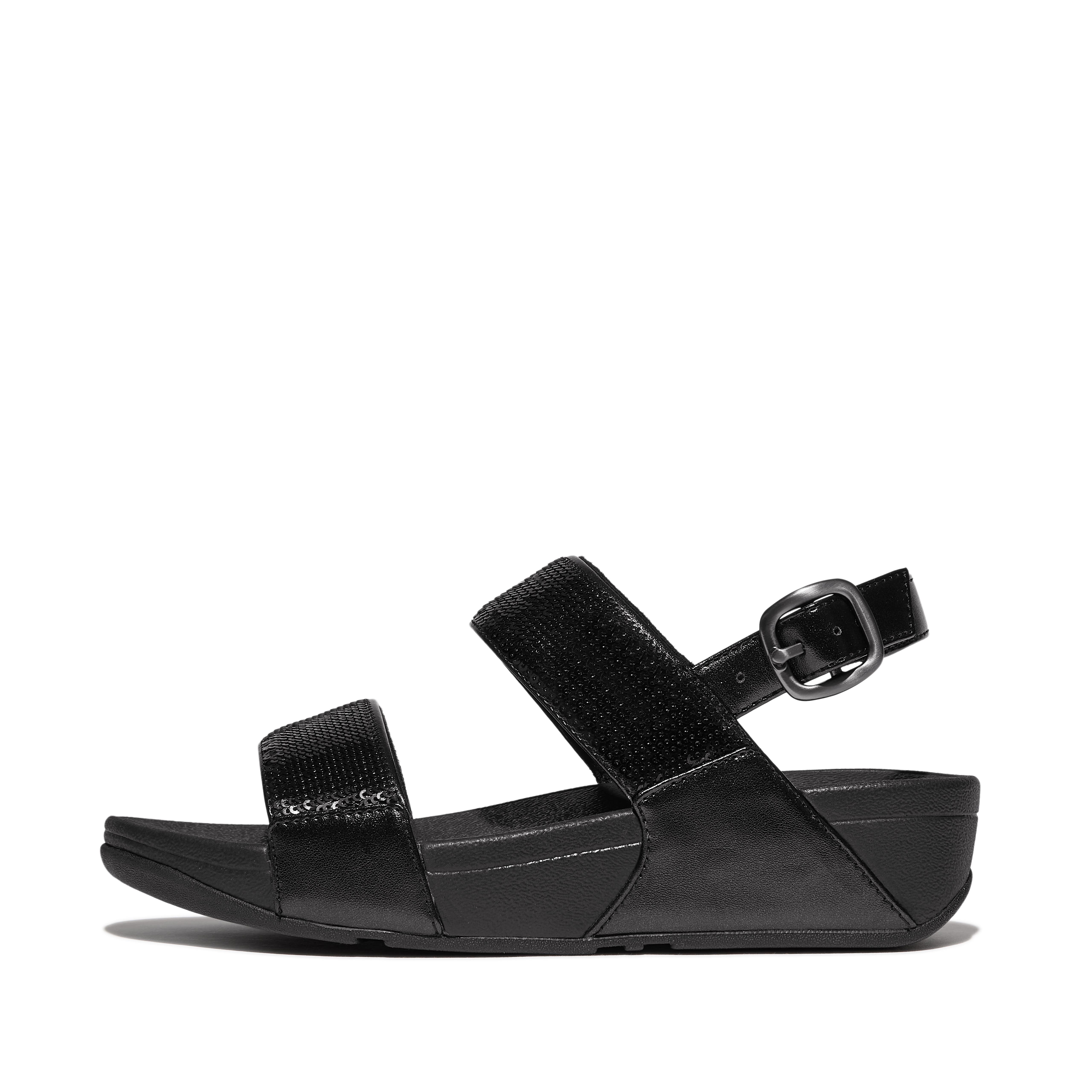 FitFlop Lulu Sequin back-strap sandals, Alternate, color, All Black