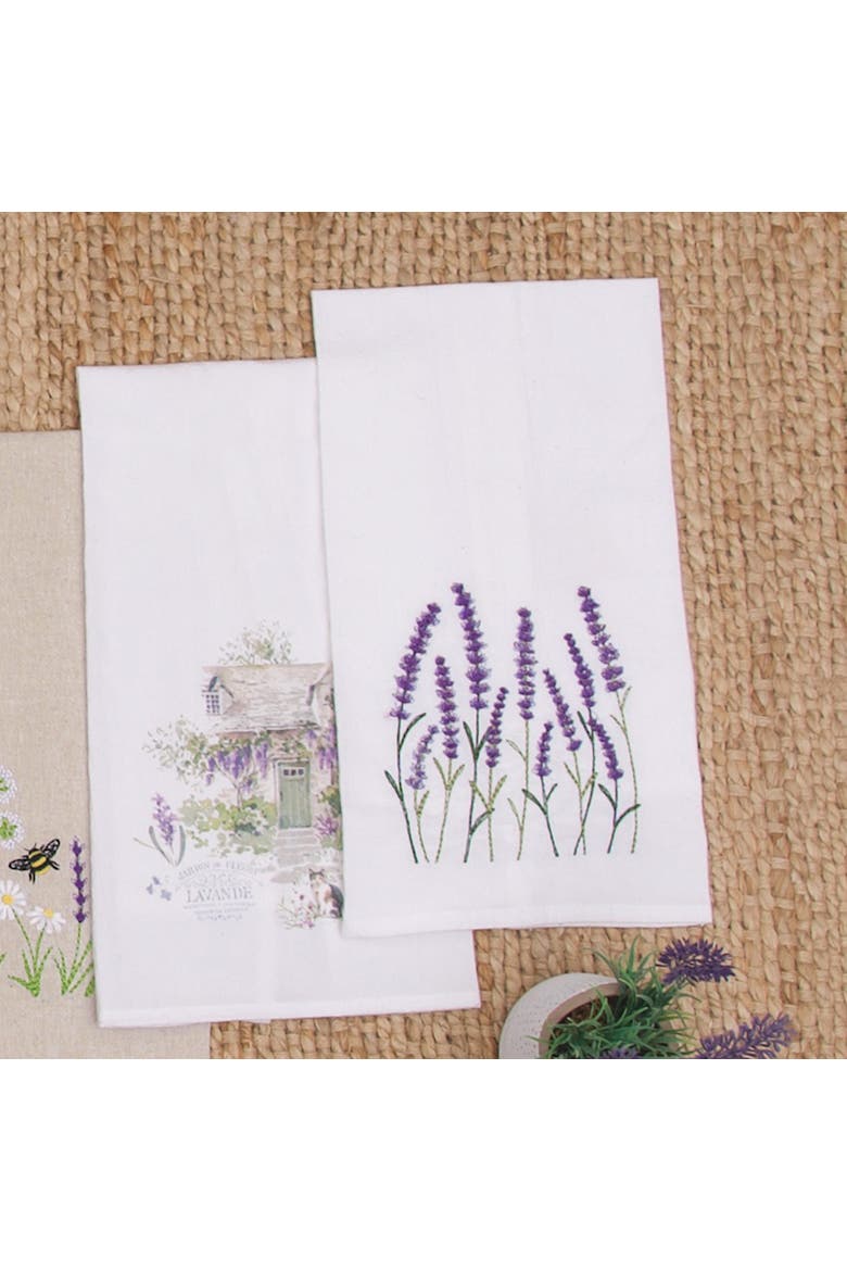 27" x 18" Lavender Cat Villa Jardin de Fleurs Kitchen and Bathroom Graphic Print Hand Towel, Alternate, color, Purple